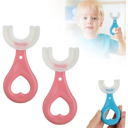 2-pakks U-formet Tannbørste for Barn, Myk Matkvalitets Silikon Tannbørste