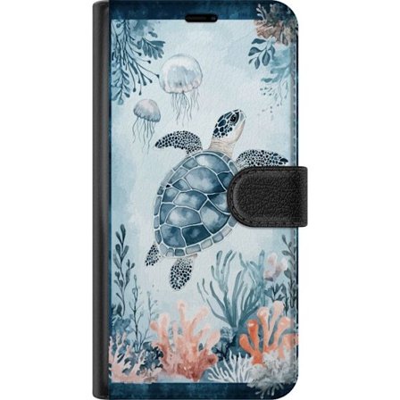 Kompatibel Tegnebogsetui til Xiaomi 15 Pro Akvarel-maleri af en havskildpadde blandt koraller og maneter i et fredeligt blåt undervandsverden