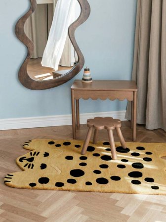 Kindervloerkleed Wol Dier Lo Cat Donker Geel/Zwart Klein