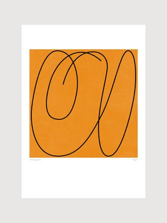 Poster med abstrakt linjeteckning i svart och orange | Kunstary.com, 70x100 cm