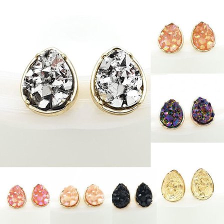 Durzy rock lava crystal shinning stone earring stud waterdrop