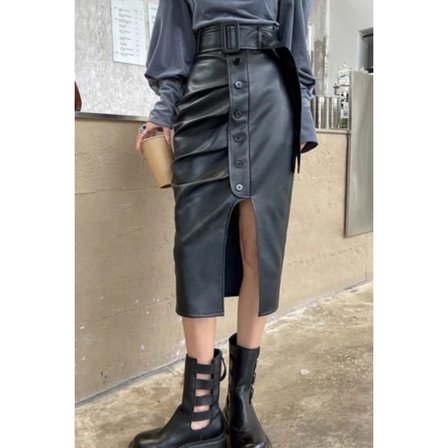 Aitoa nahkaa oleva lammasnahkainen naisten hame 2023 Uusi tyyli halkio korkea vyötärö kapea kiedottu lantio puolipitkä hame muoti Y2k