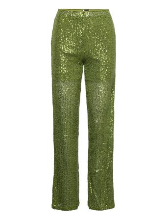Yvette Sequins Trousers Bukser Med Lige Ben Grøn Gina Tricot