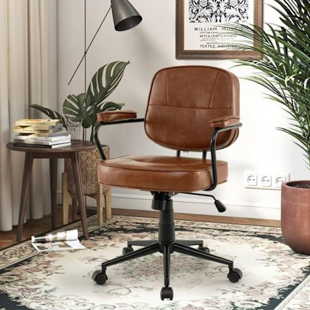 COSTWAY Drejebar stol 63 x 58 x 85-93 cm i kunstlæder justerbar i højden med hjul moderne