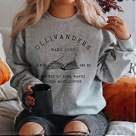 Wizard Book Shop Genser HP Genser Magiske Trollmann Hettegensere Dame Langermet Genser Bok Nerd Pullover Fans Gave Hettegenser (S grå)
