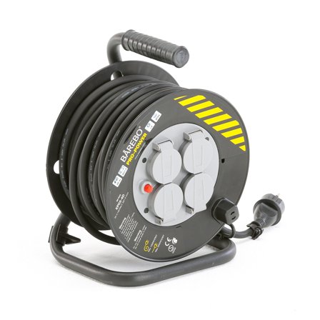 Kabeltrommel IP44 mit 4 Anschlüssen, 20 Meter, schwarz