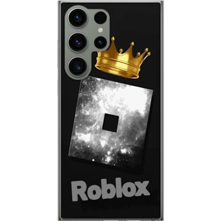Kompatibelt Mobildeksel til Samsung Samsung Galaxy S23 Ultra Minimalistisk svart og sølvfarget Roblox-symbol med gylden krone og luksuriøs gamer-est