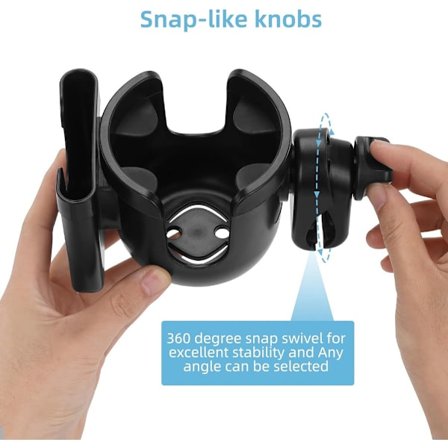 Multifunktionell mugghållare, lämplig för barnvagnar, skotrar och rullstolar, Inkluderar telefonhållare, 360° roterbar design