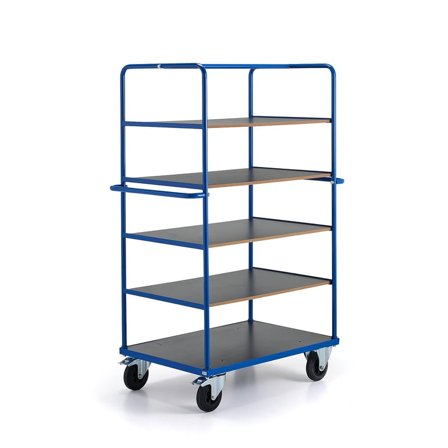 Etagenwagen TRANSFER mit 5 Böden, 1200 x 800 x 1180 mm, Gummirollen feststellbar