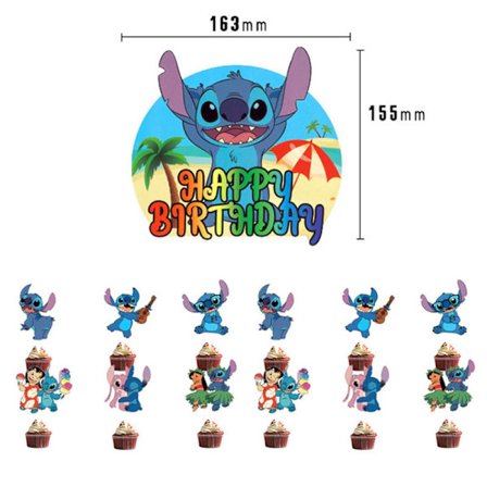 26 stk. Stitch kagepynt, fødselsdagskagepynt, cupcake-indsatser