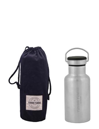 Thermo Bottle - Black Bamboo Lid Silver Yummii Yummii