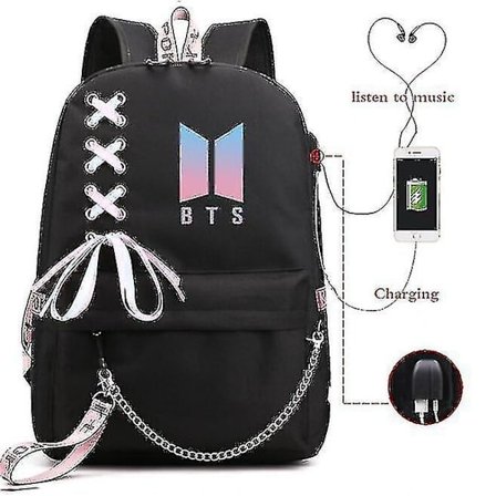Bts Rygsæk Skole Rygsæk til mandlige og kvindelige studerende Ekstern USB/hovedtelefonsport