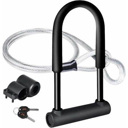 Pyörän lukko, U-lukon pyörän lukko 1,2 m:n joustavalla teräsköydellä ja raskaalla