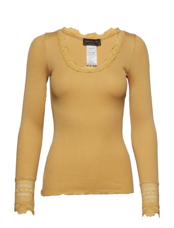 Silk T-Shirt W/ Lace T-shirts & Tops Long-sleeved Gul Rosemunde*Betinget Tilbud