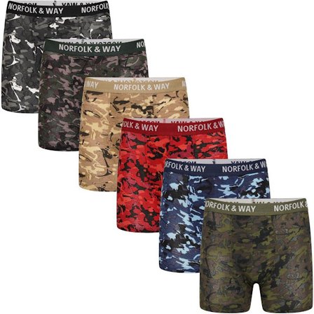 Norfolk & Way Herr Kamouflage Bomullsblandning Boxershorts (6-pack)