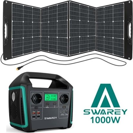 SWAREY Bærbar Solar Generator 1000W (1500W Peak) med 200W Solar Panel High Power Generator Sæt 220V