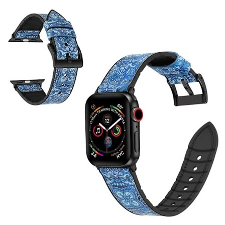 Apple Watch Series 6 / 5 44mm silicone + leather coated watch band - Dark Blue