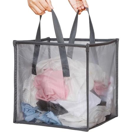 Verkkokori Pop Up Pyykkiastia Kahvoilla Kannettava ja Taittuva Pyykkiastia Taittuva S ilytyskori Pyykkitupaan Vaatteille Leikkikaluille Grey-single 