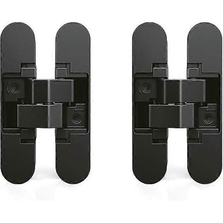 Usynlig hengsel for adgangsdører, sett med to usynlige hengsler for tunge dører, 40 kg belastning, 180° åpning, zamak, svart