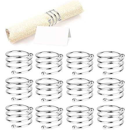 Servettringar & hållare (12 st - SPIRAL, SILVER), 12 st metallservettringar