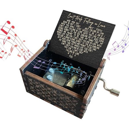 Can't Help Falling in Love -musiikkilaatikko, puinen vintage-käsintehty kaiverrettu musiikkilaatikko, veivattava musiikkilaatikko, festivaalilahja 