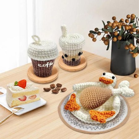 för Nybörjare - 4-pack Val Kyckling Pingvin Bi Virkade Djur Lätt Lära Börja Amigurumi Stickningskit