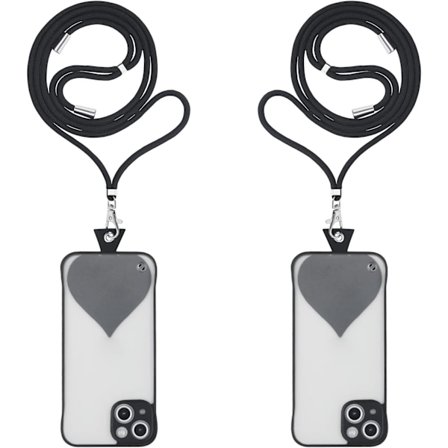 Telefon Landyard Halsband, 2PCS Lanyard Halsband och Hjärta Telefon Tether Flikar Crossbody Justerbar Telefon Lanyard(Svart)