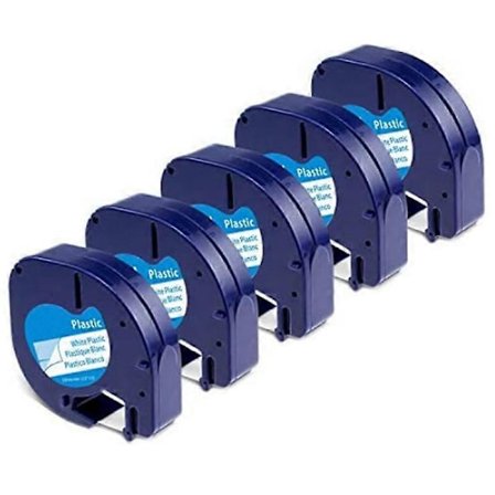 5-pak Label Maker Tape til DYMO LetraTag Refill Plastic 91331, Kompatibel Label Tape Sort på Hvid