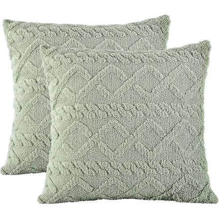 Pakke med 2 myke, fløyelsmyke beige putetrekk, Boho-stil firkantede putetrekk (grønn).