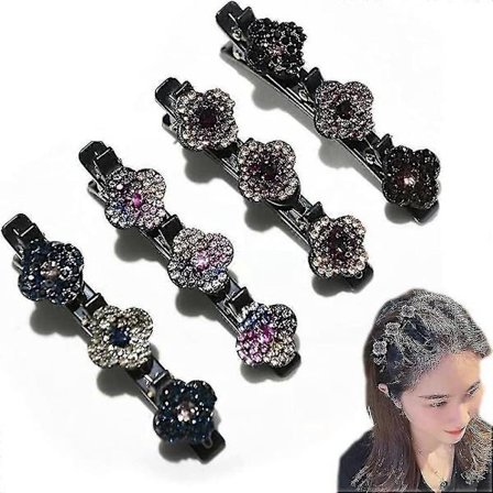 4 stk. Hårspenner med tre blomster på siden, hårspenner for seksjonering, hårbånd i satengstoff, hårspenner for styling av seksjoner, glitrende 