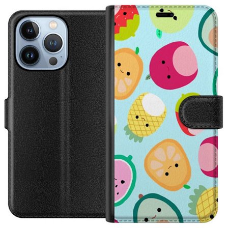 Kompatibelt Lommeboketui til Apple iPhone 13 Pro Mønster av kawaii-frukter som jordbær sitron ananas og avocado på lyseblå bakgrunn