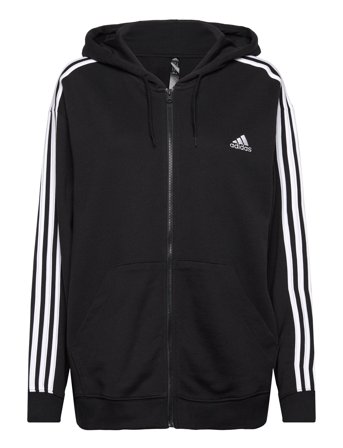 Essentials 3-Stripes French Terry Regular Full-Zip Hoodie Hettegenser Genser Svart Adidas Sportswear*Betinget Tilbud
