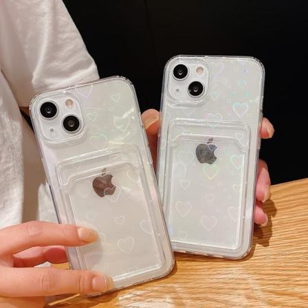 iPhone 13, Pro & Max holografisk cover med pung til kort Transparent one size