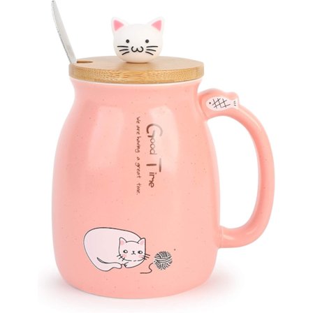 KZQ-Frukostmugg Present till Vänner Katt Kaffemugg Kanin Tekopp med Lock Sked