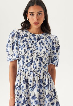 BUBBLEROOM - Butterfly Sleeve Short Dress - Blue/Floral