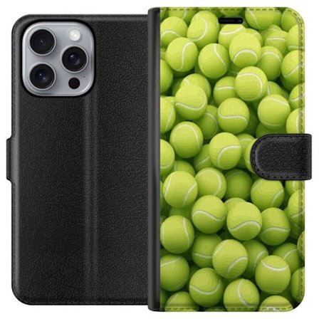 Yhteensopiva Lompakkokotelo Apple Apple iPhone 16 Pro Max Vihreiden tennispallojen kuvio korkealla tarkkuudella, urheilullinen motiivi toistettavalla