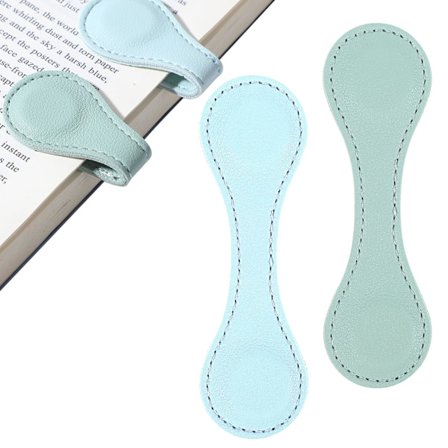 Læder Magnet Bogmærke 2 STK, Retro Vintage Sideholder Håndlavede Søde Læsetilbehør til Kvinder Bogelskere (Lyseblå + Lys