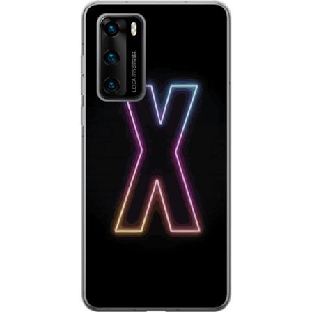 Yhteensopiva Puhelinkuori Huawei Huawei P40 Neonkirjain X voimakkaissa väri vaihteluissa mustaa taustaa vasten, voimakas typografinen suunnittelu sel