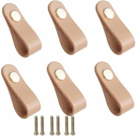 Kaapin vetimet, 6 kappaleen setti herkkiä nahkakahvoja makuuhuoneen kalusteisiin (yksi reikä)