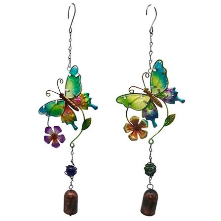 2 stk innendørs utendørs metall vindklokker 16 tommer for sommerfuglmalte ornamenter vindusgardiner anheng for hjemmeterrassegar