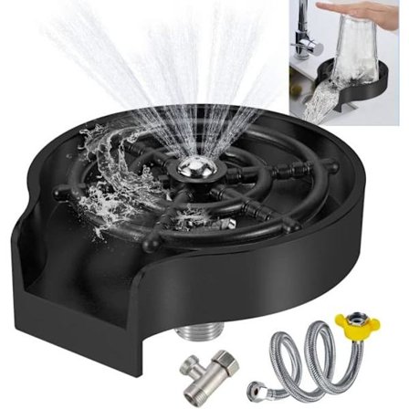 (Svart) Glasdiskmaskin för diskbänk, glasdiskmaskin för kök, kopprengörare