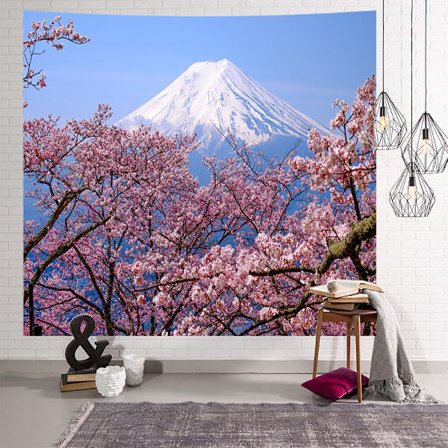 Mount Fuji Gobeläng Väggbonad, 150x100cm Mount Fuji Väggbonad, Japan, Körsbärsblomma Heminredning, för Vardagsrum
