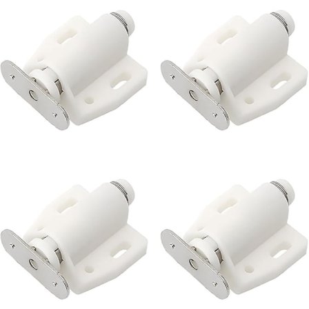 Sæt med 4 magnetiske plastik snaplåse til døre, skuffer og skabe med soft close - Hvid, ideel til soveværelse, køkken og badeværelse!