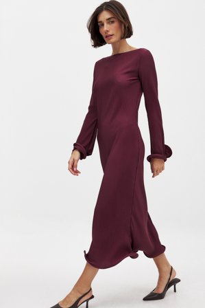 NA-KD Pleated Maxi Dress - Langærmede maxikjoler - Burgundy - XS (EU 32)