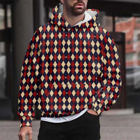 Herr Rutig Långärmad Tröja Hooded Pocket Casual Hoodies