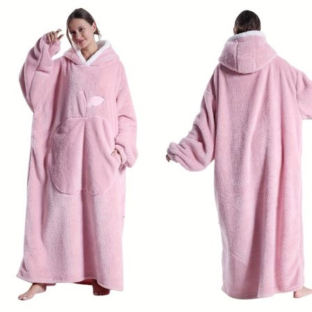 Varm Tyk Vindtæt Hætteklædt Morgenkåbe | Par Flannel Tæppe med Apple Lomme, Velegnet til Indendørs og Udendørs Brug