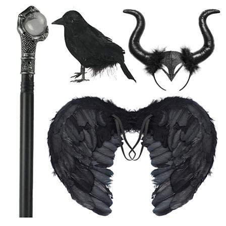 Maleficent Pigekjole Luksus Blonder Sort Heksekjole Børn Halloween Karneval Cosplay Kostume Mørkt Tema Cosplay Kostume Tilbehør-WELLNGS Accs 4Y Tag-