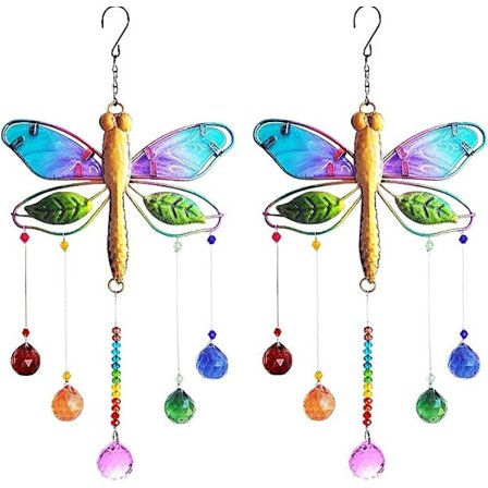 Dragonfly Solfangst med Krystallkule, Dragonfly Vinduhengende Krystall Solfangst Ornament for Hage Hjemmedekor