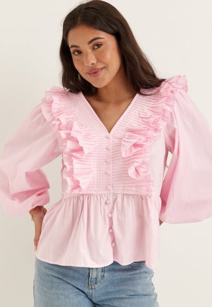 YAS - Yasruna 3/4 RUFFLE TOP - Cherry Blossom