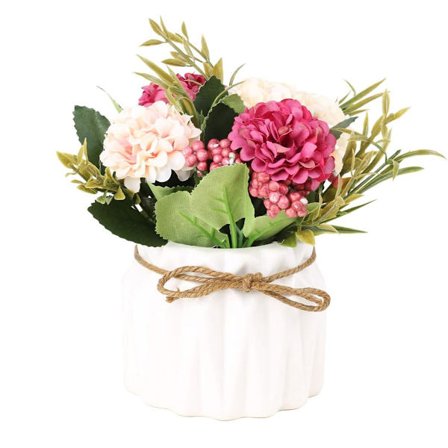 Kunstig Hortensia, Falske Blomsterarrangementer Små Kunstige Blomster Nem Pleje, Fake Blomster I Vase Mini Keramisk Vase Silkeblomster til Skrivebord